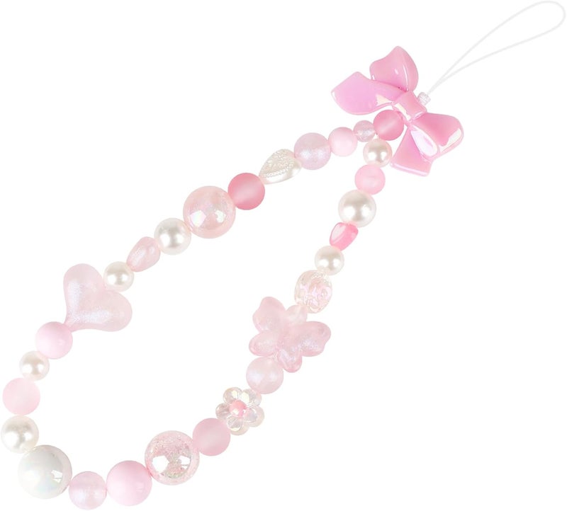LUVI Beaded Phone Charm Lanyard Wrist Strap Love Heart Bow Beads Butterfly Chain Flower String Pearl Bling Bracelet Keychain Cute Fashion for Women - Image 1